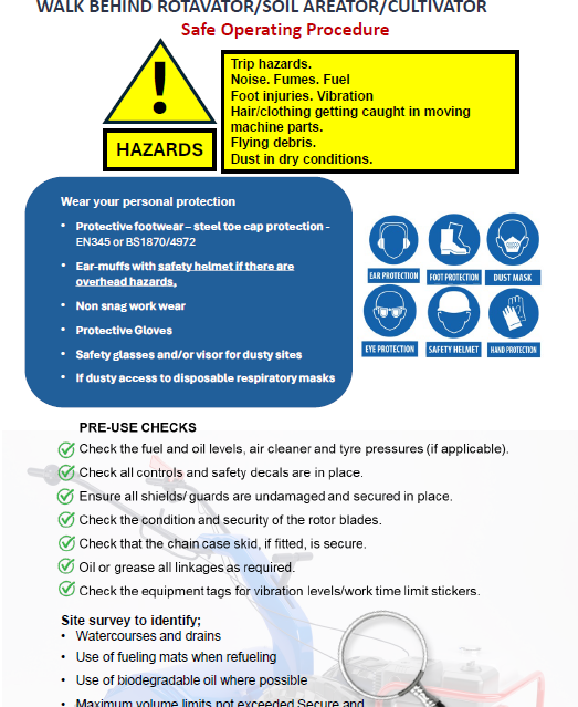 Rotavator/ soil areator (Walk Behind) -Risk Assessment